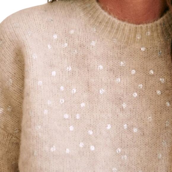 Sezane Ludivine Jumper Sweater Womens Small Beige Silver Polka Dot Mohair Wool - Picture 3 of 11